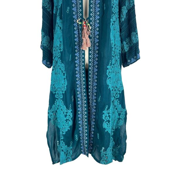 Johnny Was Bellamo Verona Kimono Jacket Embroidery Lakeside Blue Size S - Picture 6 of 12